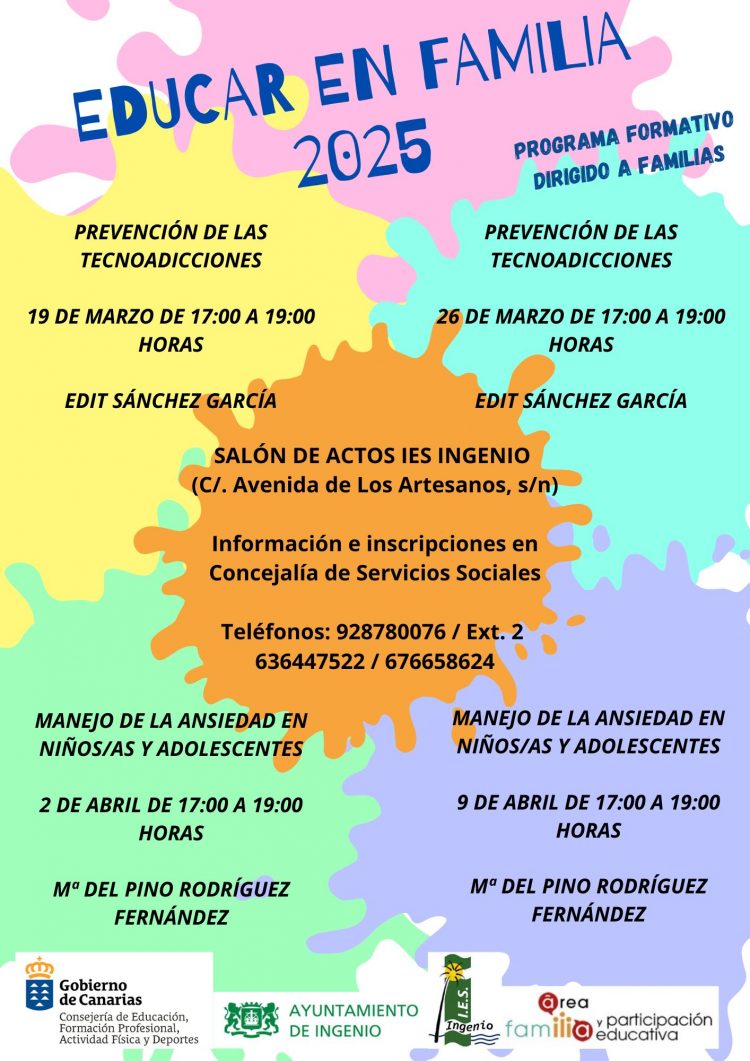 ‘Educar en Familia’ vuelve a la Villa de Ingenio para hablar de las tecnoadicciones y la ansiedad