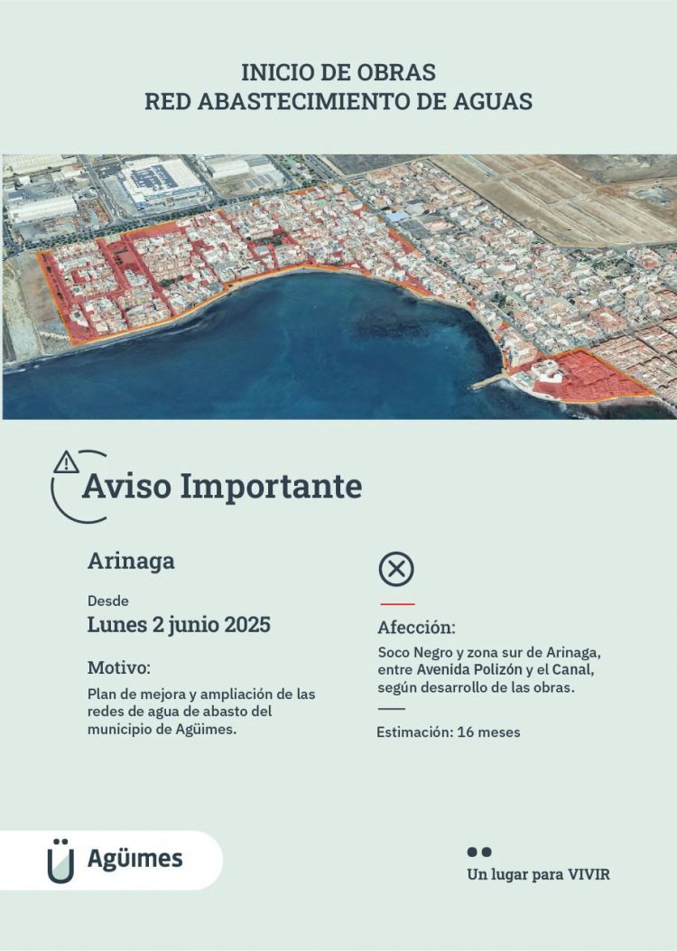 Comienza la tercera fase de las obras de modernización de la red de abastecimiento de agua de Arinaga