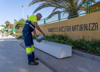 Santa Lucía prepara el inicio del curso escolar con la limpieza de las entradas de los centros educativos