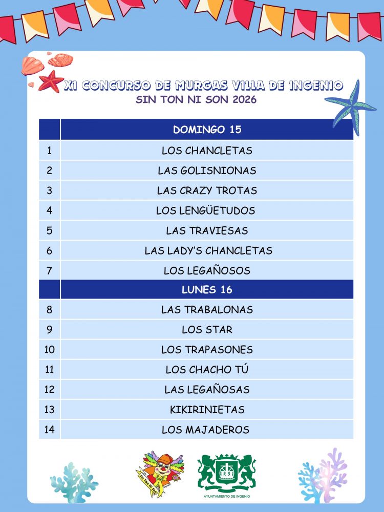 Definido por sorteo el orden de actuación del XI Concurso de Murgas Villa de Ingenio – Sin Ton Ni Son 2026