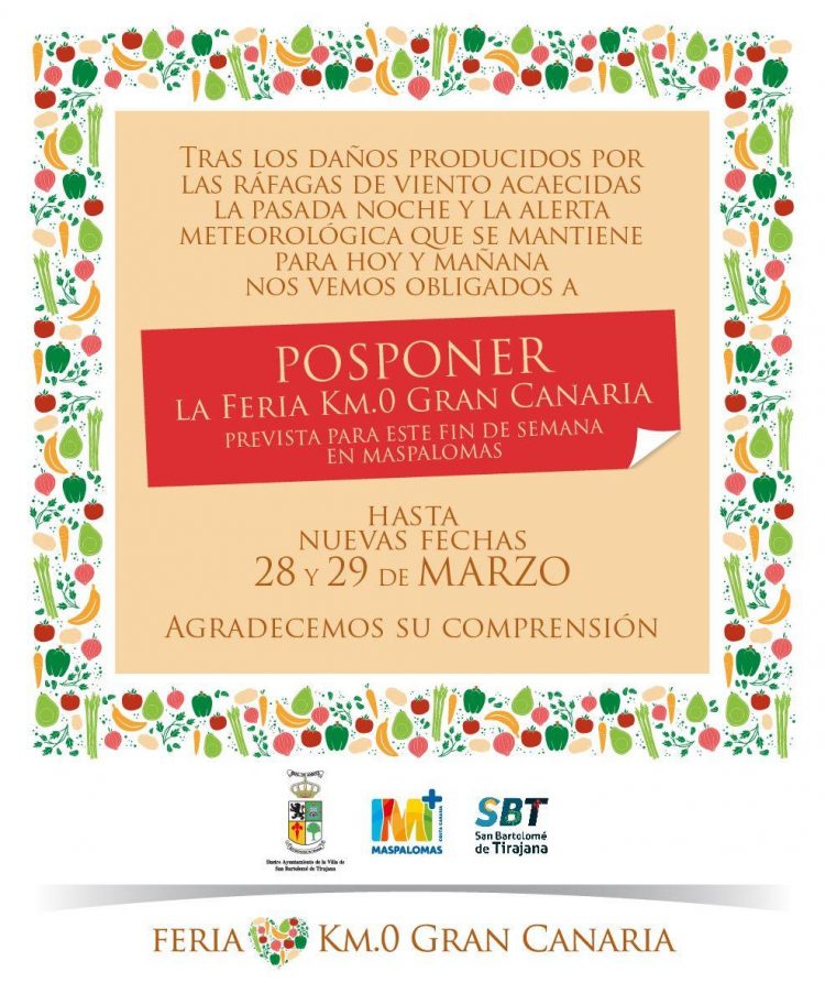 La Feria km0 prevista para este fin de semana, se aplaza por condiciones meteorológicas adversas