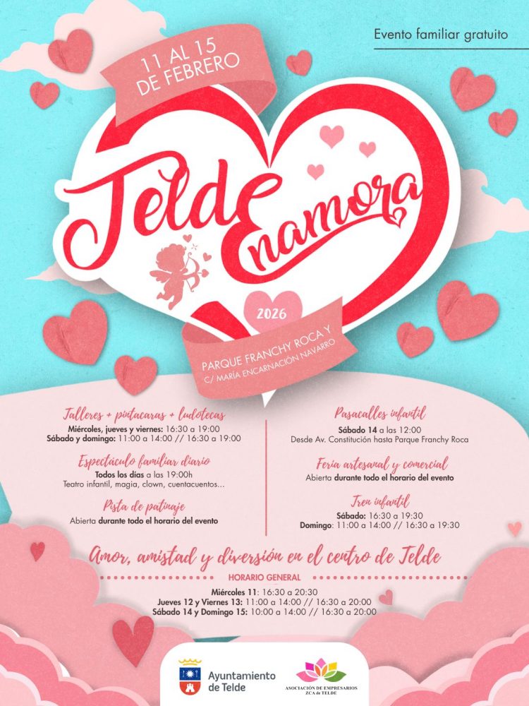 ‘Telde Enamora’ regresa al corazón de la ciudad con actividades familiares, feria artesanal, pista de patinaje y un tren del amor