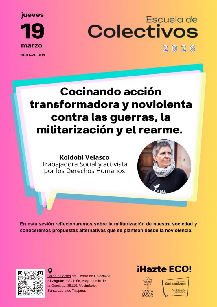 La activista Koldobi Velasco dará un taller de acción no violenta contra las guerras en la Escuela de Colectivos