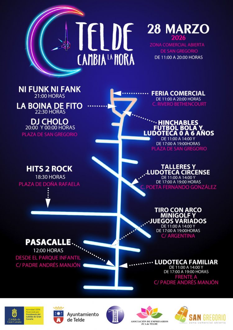 Telde Cambia la Hora este sábado con una gran jornada comercial, cultural y de ocio en San Gregorio