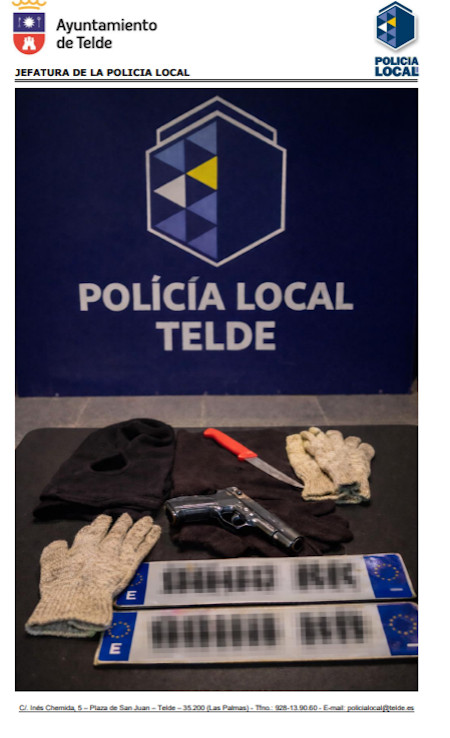La Policía Local de Telde interviene a tres individuos con placas de matrícula robadas y diversos objetos sospechosos durante un control preventivo