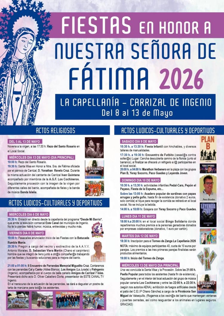 La Capellanía celebra esta semana sus fiestas en honor a la Virgen de Fátima