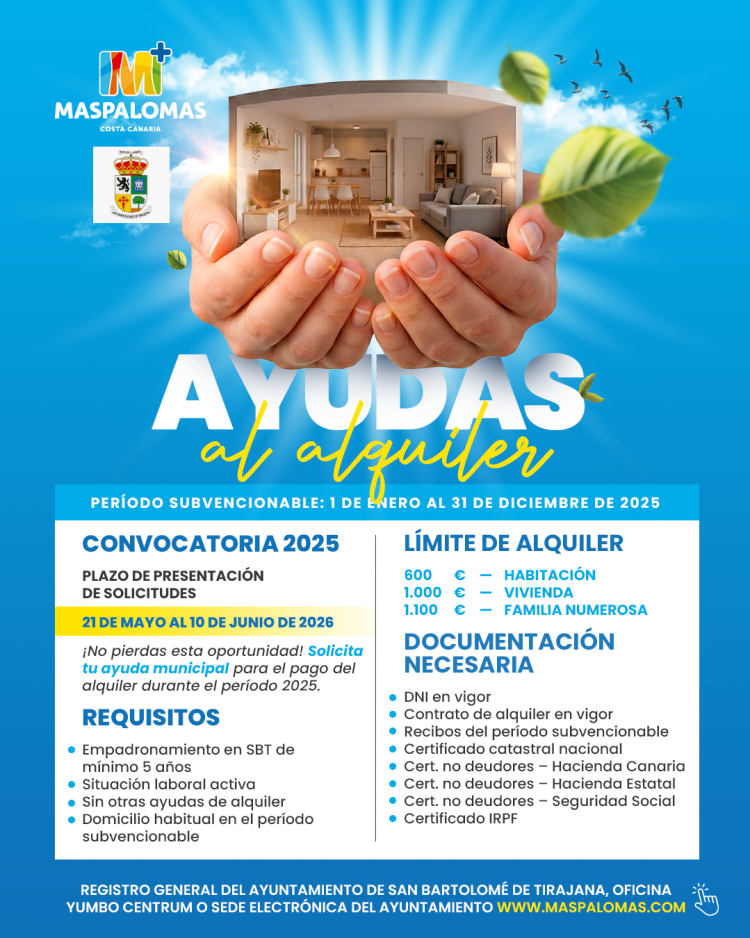 La concejalía de Vivienda abre el plazo para solicitar las ayudas al alquiler del 21 de mayo al 10 de junio