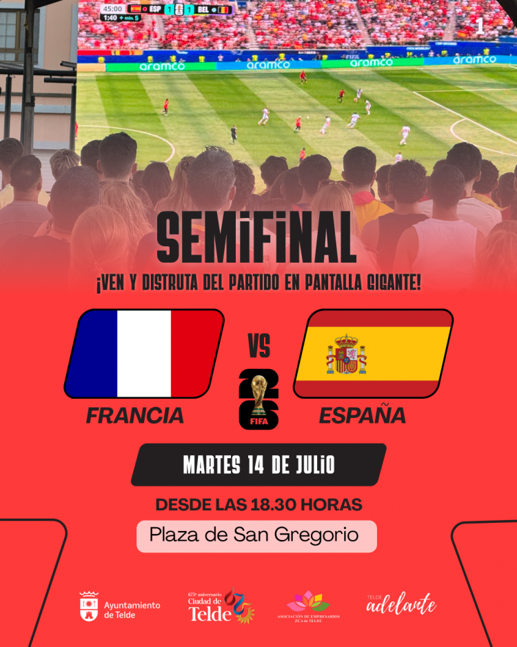 La Plaza de San Gregorio acogerá una pantalla gigante para seguir la semifinal del mundial de fútbol entre España y Francia