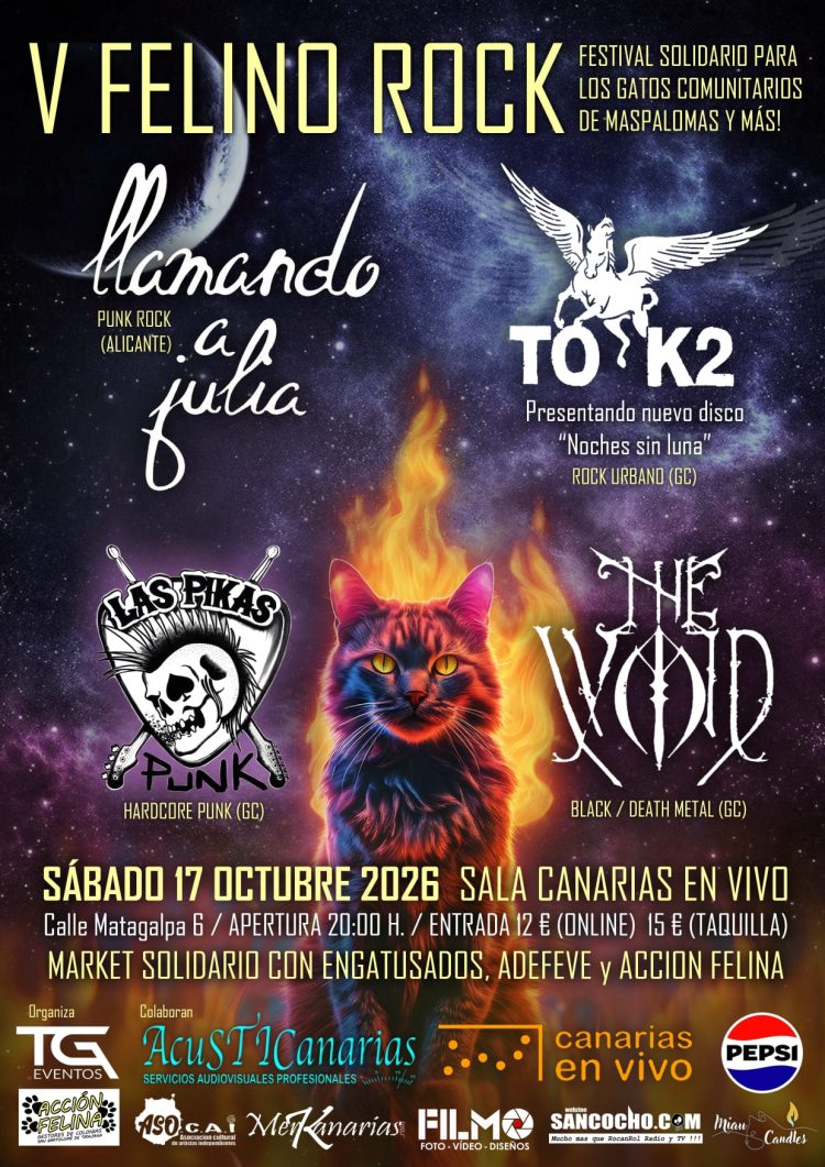 El próximo 17 de Octubre se celebra el V FELINO ROCK, por primera vez en la sala Canarias en Vivo