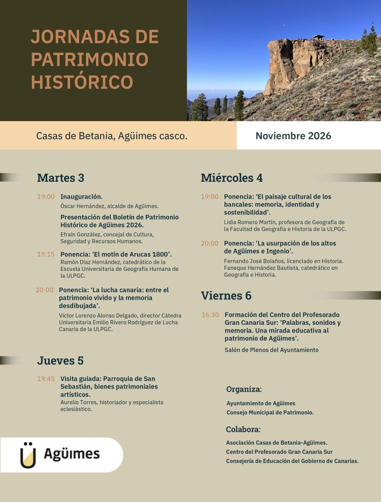 Agüimes celebra las XXI Jornadas de Patrimonio Histórico del 3 al 6 de noviembre 